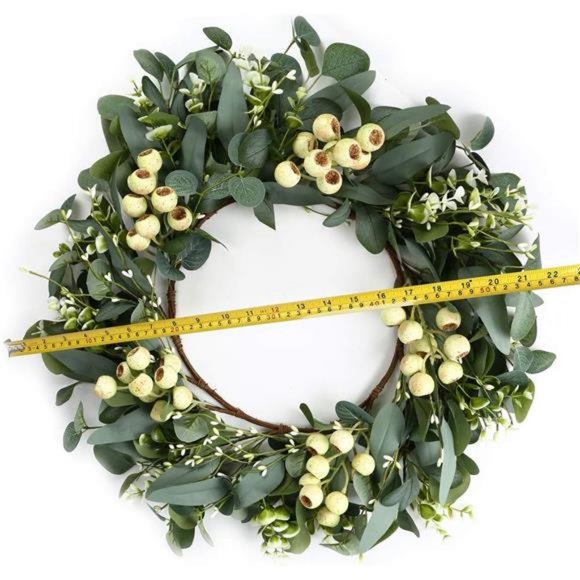 Green Eucalyptus Wreath, Artificial Eucalyptus Leaves Wreath with Big Berries - Picture 4 of 7